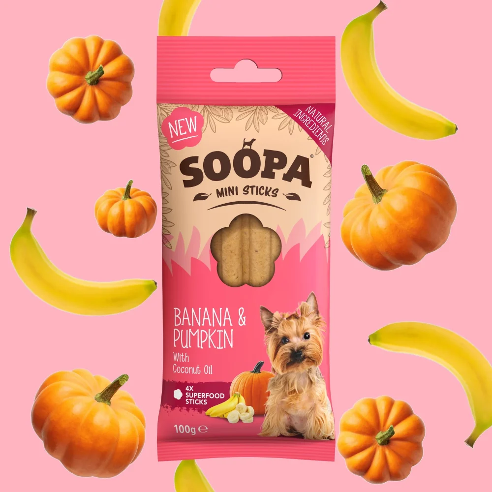 Žvečilke z banano in rumeno bučo za male pse 100g