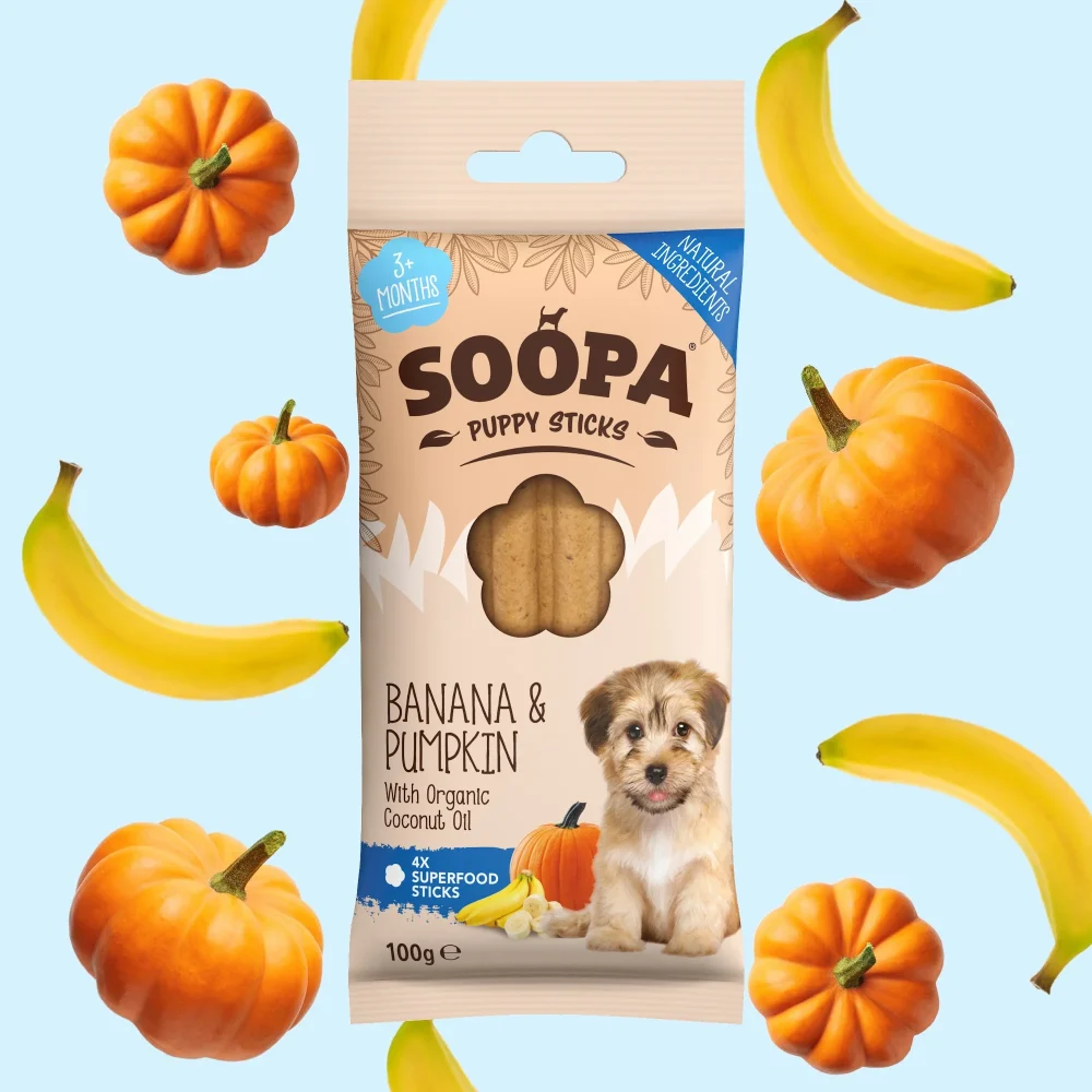 Žvečilke z banano in rumeno bučo za mladičke 100g